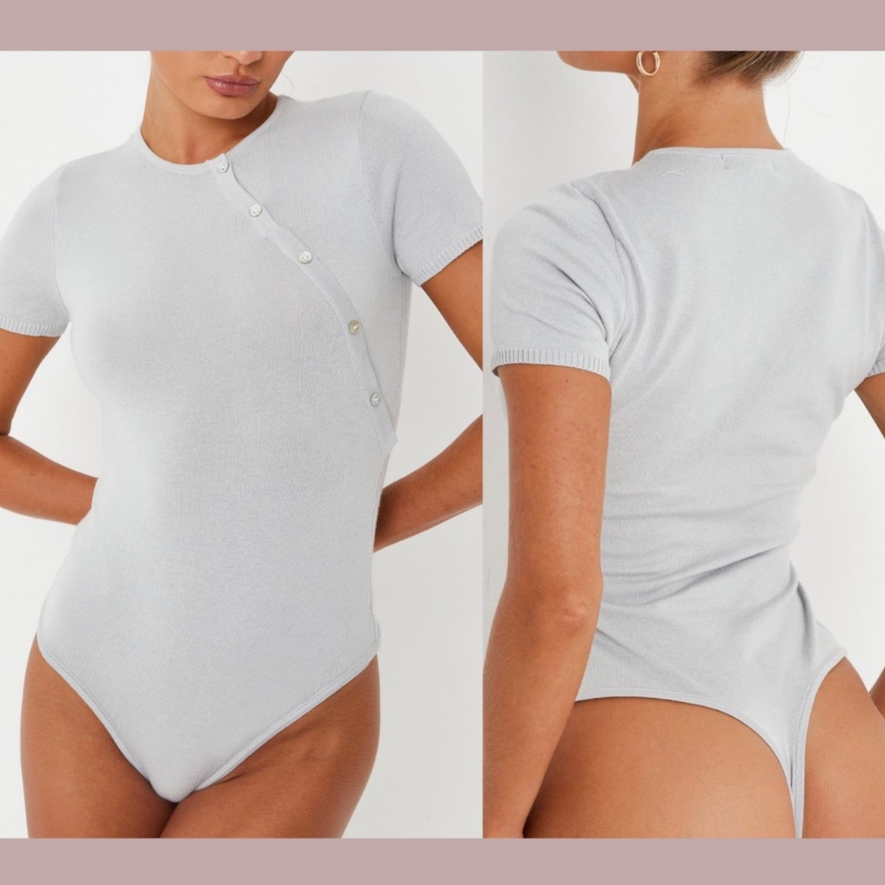 NWT Missguided [ 4 US ] Asymmetric Button Detail Bodysuit in‎ Sage